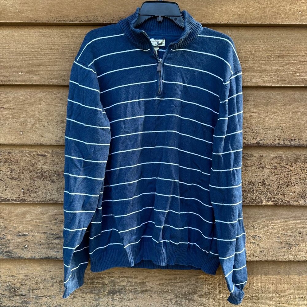 Vintage Bass Blue Y2K Striped Pull Over Mens Sweater Size XL